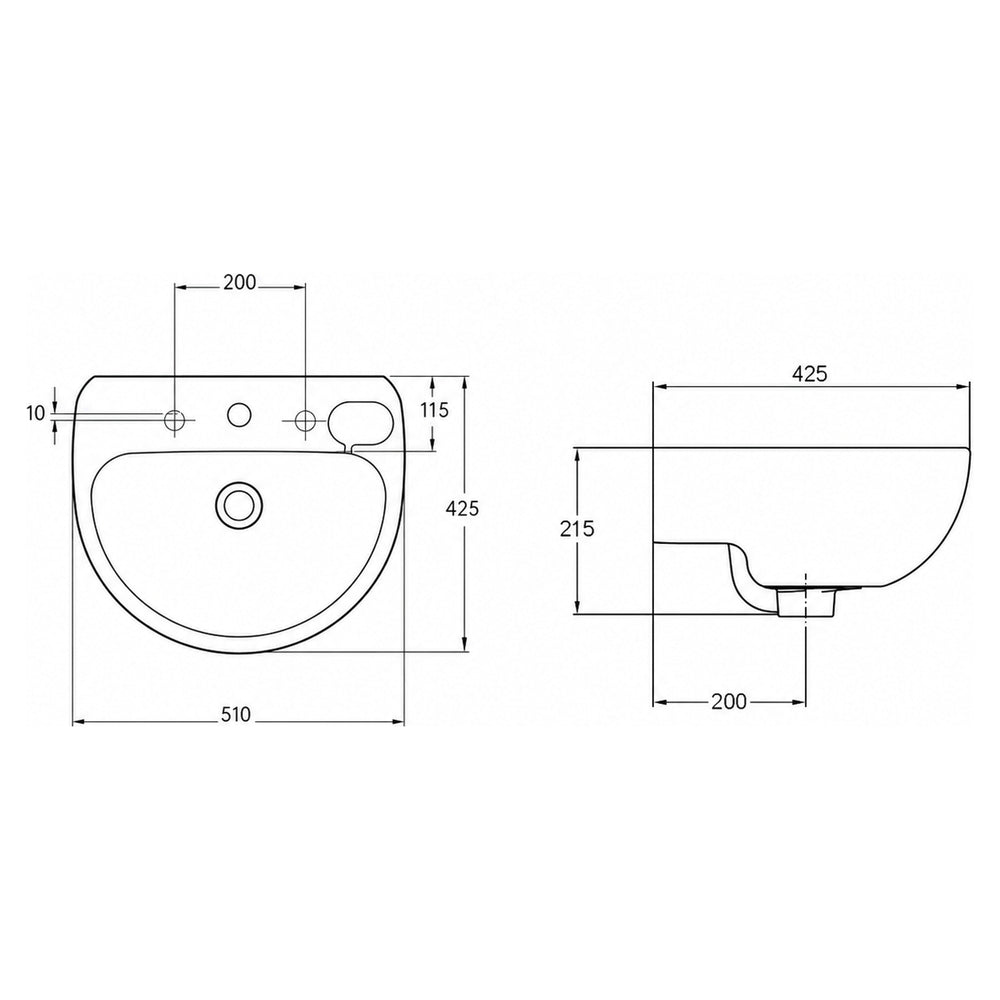 AMERICAN STANDARD STUDIO WALL BASIN OVERFLOW WHITE 500MM