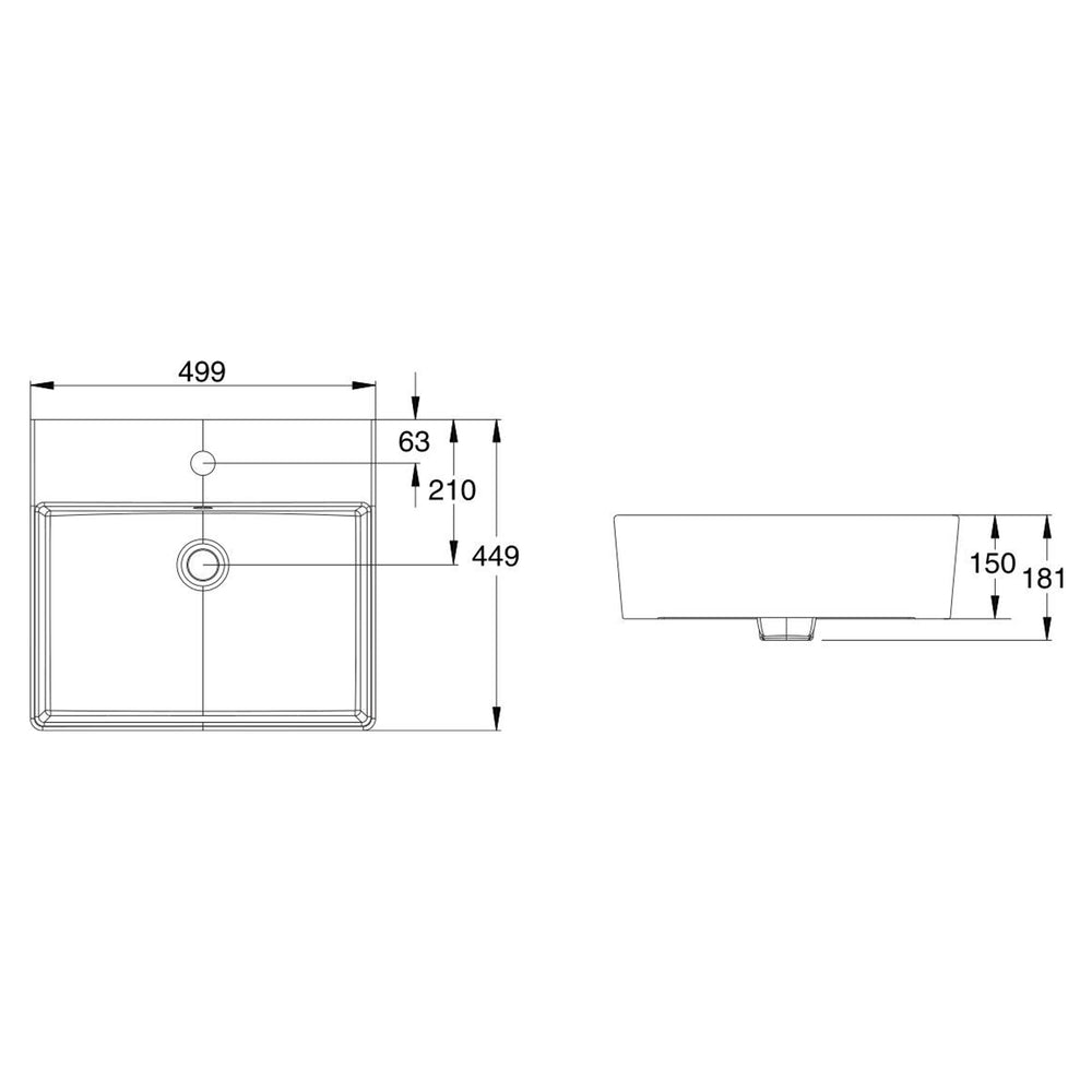 AMERICAN STANDARD HERON SQUARE COUNTER BASIN OVERFLOW WHITE 500MM