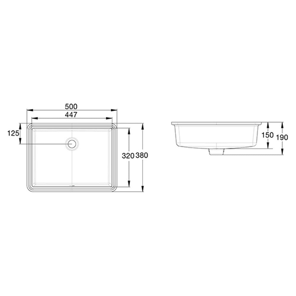 AMERICAN STANDARD HERON SQUARE UNDER COUNTER BASIN OVERFLOW WHITE 500MM