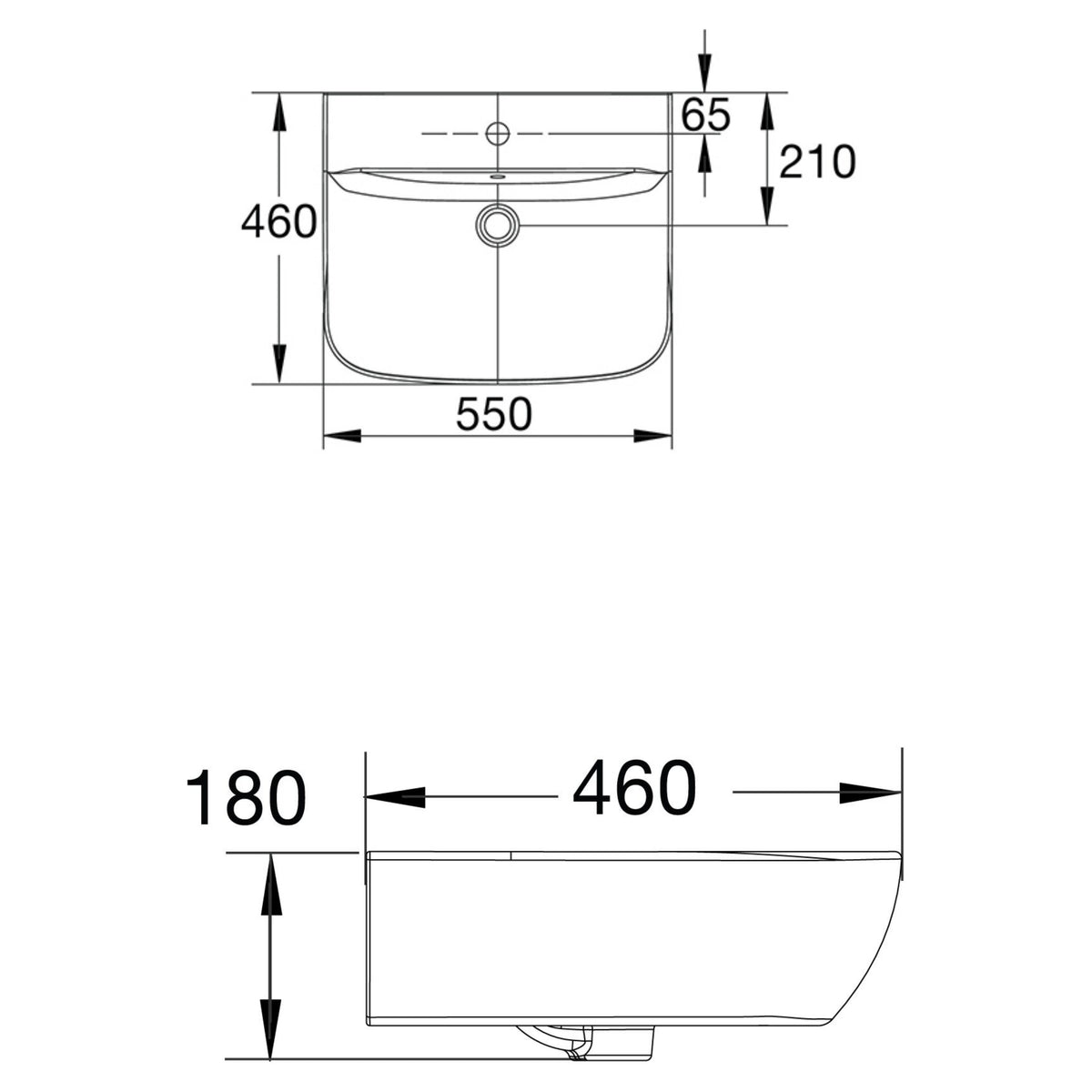 AMERICAN STANDARD CYGNET WALL BASIN OVERFLOW WHITE 550MM