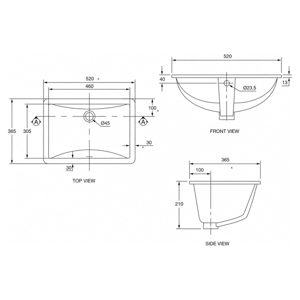 AMERICAN STANDARD CYGNET UNDER COUNTER BASIN OVERFLOW WHITE 550MM