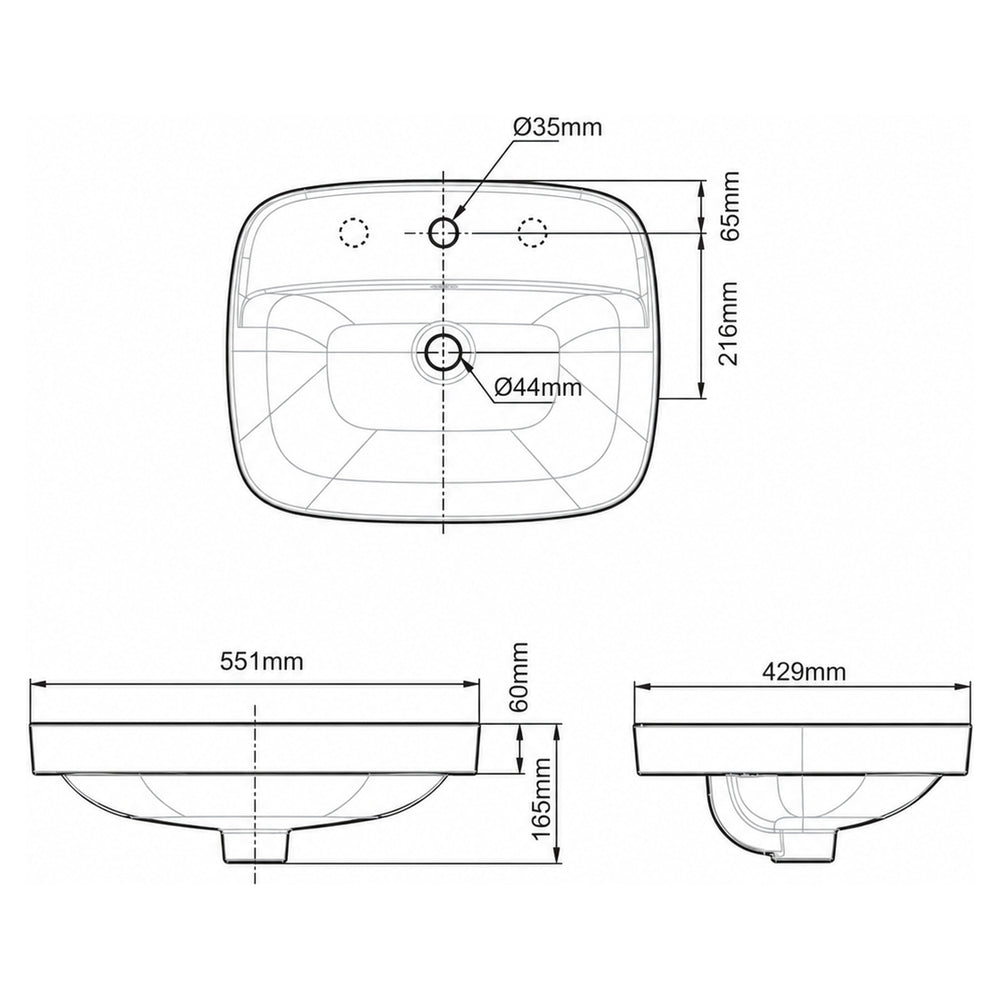 AMERICAN STANDARD SIGNATURE SEMI INSET BASIN OVERFLOW WHITE 550MM