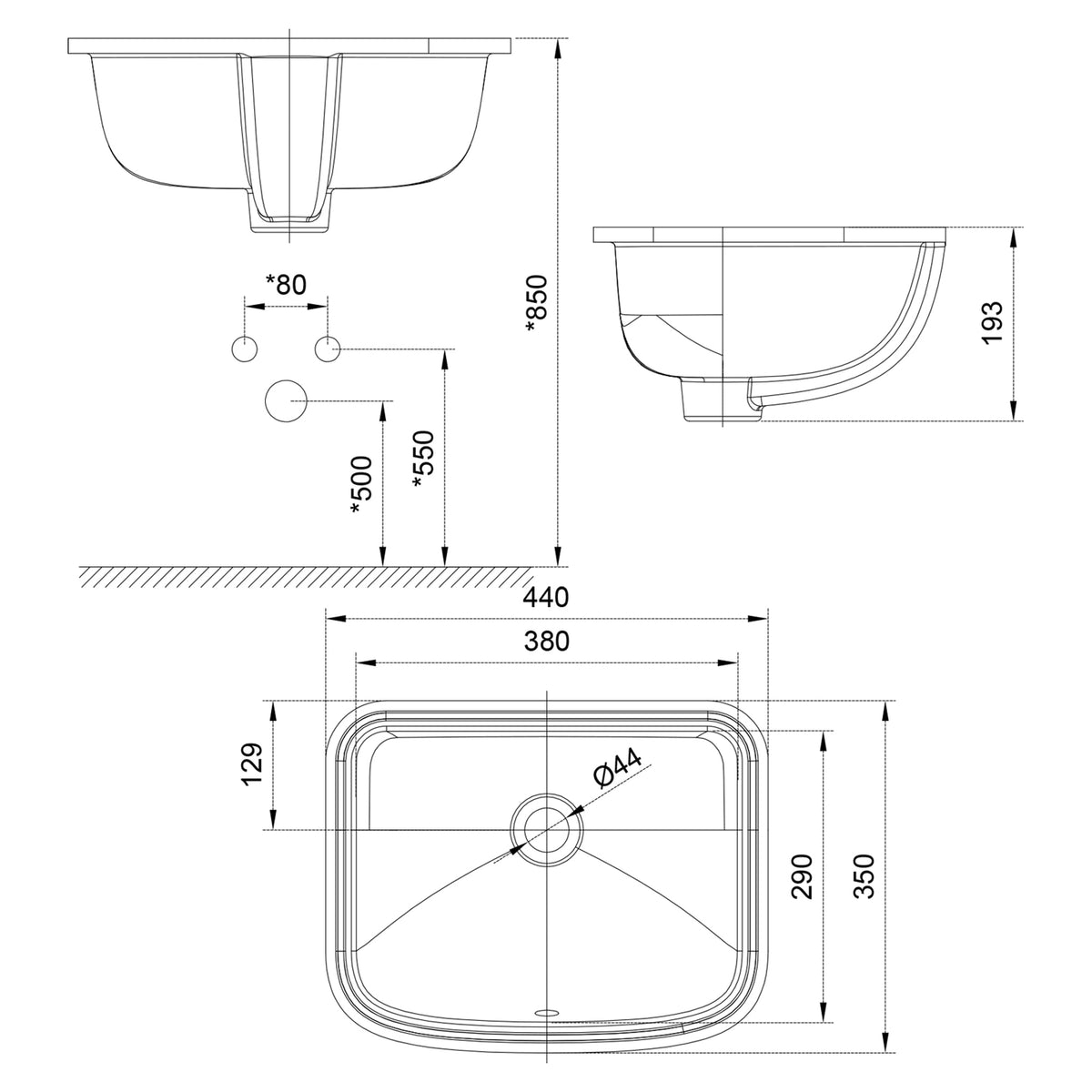 AMERICAN STANDARD LOVEN UNDER COUNTER BASIN OVERFLOW WHITE 440MM