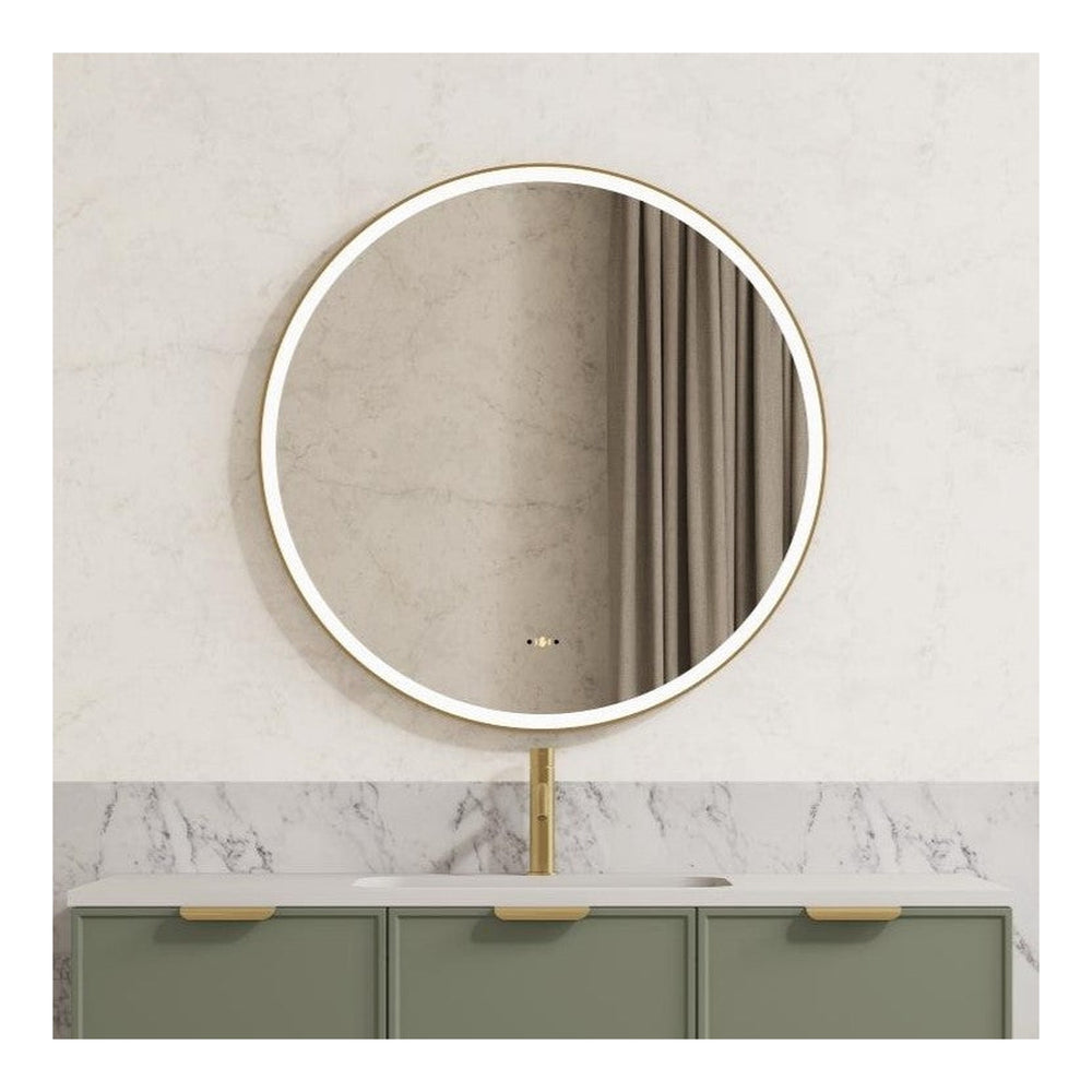 VITO LIRRA ROUND IRON FRAMED LED MIRROR BRUSHED GOLD 800X800MM