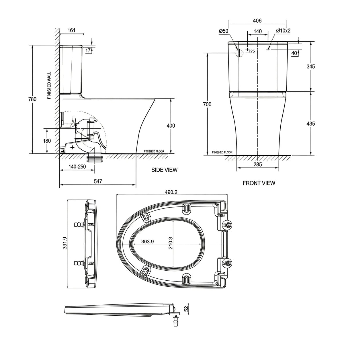 AMERICAN STANDARD SIGNATURE HYGIENE RIM CLOSE COUPLED BACK-TO-WALL TOILET SUITE BACK INLET WITH STANDARD SEAT WHITE
