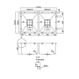 VITO STAINLESS STEEL DOUBLE BOWL INSET AND UNDERMOUNT KITCHEN SINK 775MM