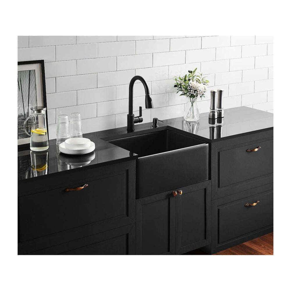 VITO CLAYTON FIRECLAY SINGLE BOWL FARMHOUSE KITCHEN SINK MATTE BLACK 600MM