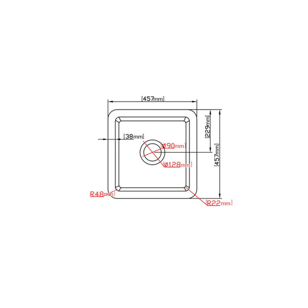 VITO NADIA SINGLE BOWL INSET AND UNDERMOUNT FIRECLAY KITCHEN SINK GLOSS WHITE 457MM