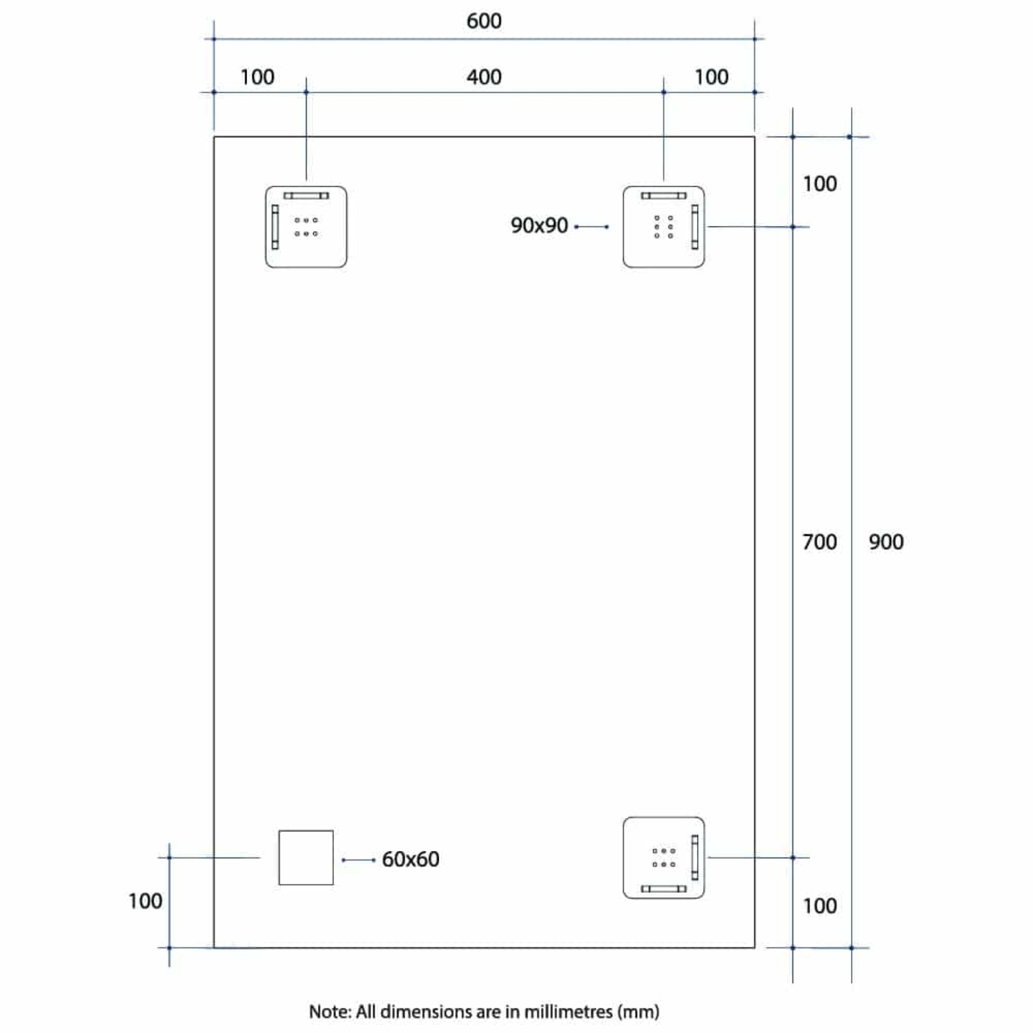 THERMOGROUP ABLAZE RECTANGLE POLISHED EDGE MIRROR WITH DEMISTER 600X900MM