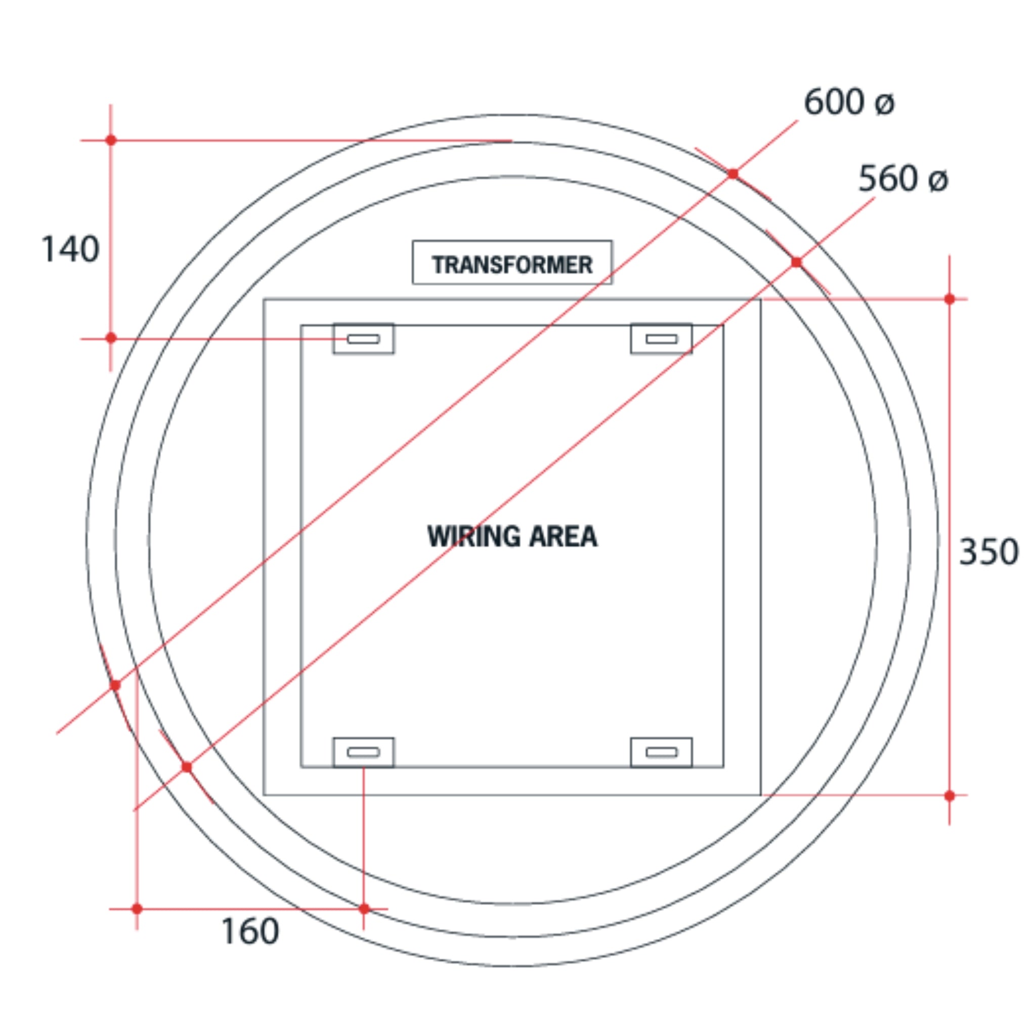THERMOGROUP ABLAZE PREMIUM RS RANGE BACK-LIT MIRROR 600MM