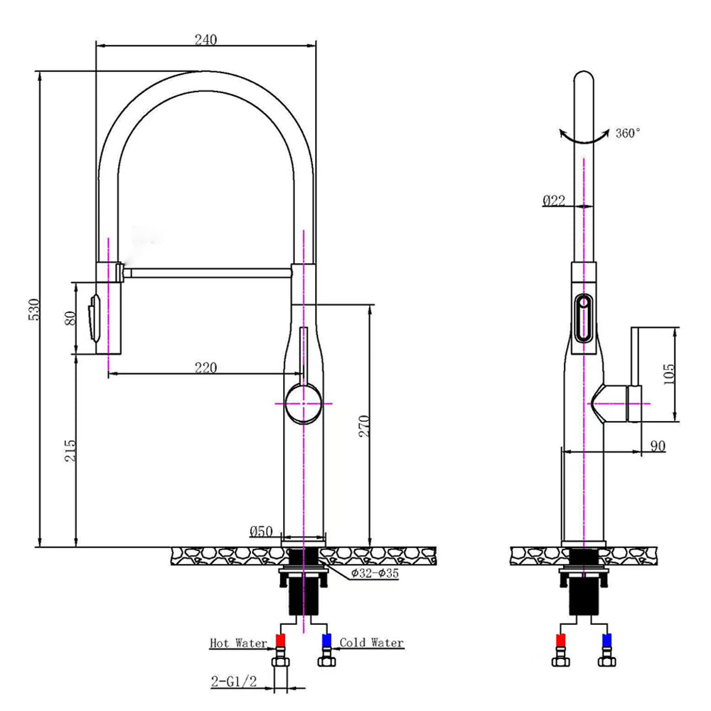 NORICO KITCHEN MIXER 530MM GUN METAL GREY