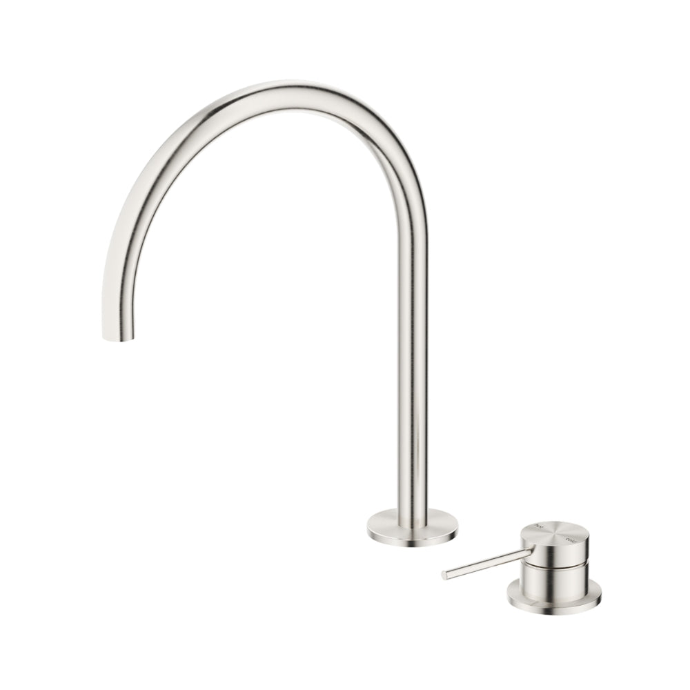 BELLA VISTA MICA LEAD FREE GOOSENECK HOB SINK/BASIN MIXER SET 311MM BRUSHED NICKEL