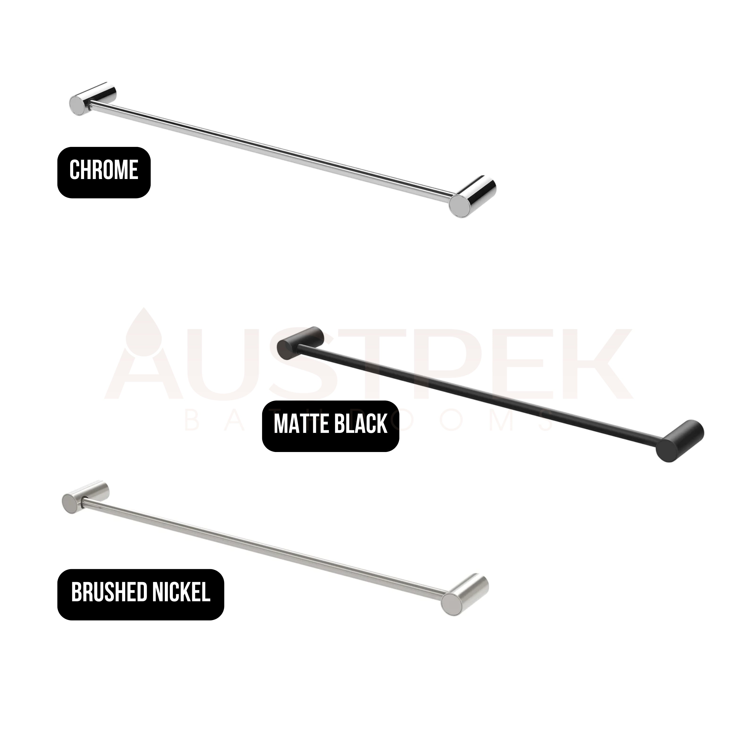 PHOENIX VIVID SLIMLINE SINGLE NON-HEATED TOWEL RAIL MATTE BLACK 600MM AND 800MM