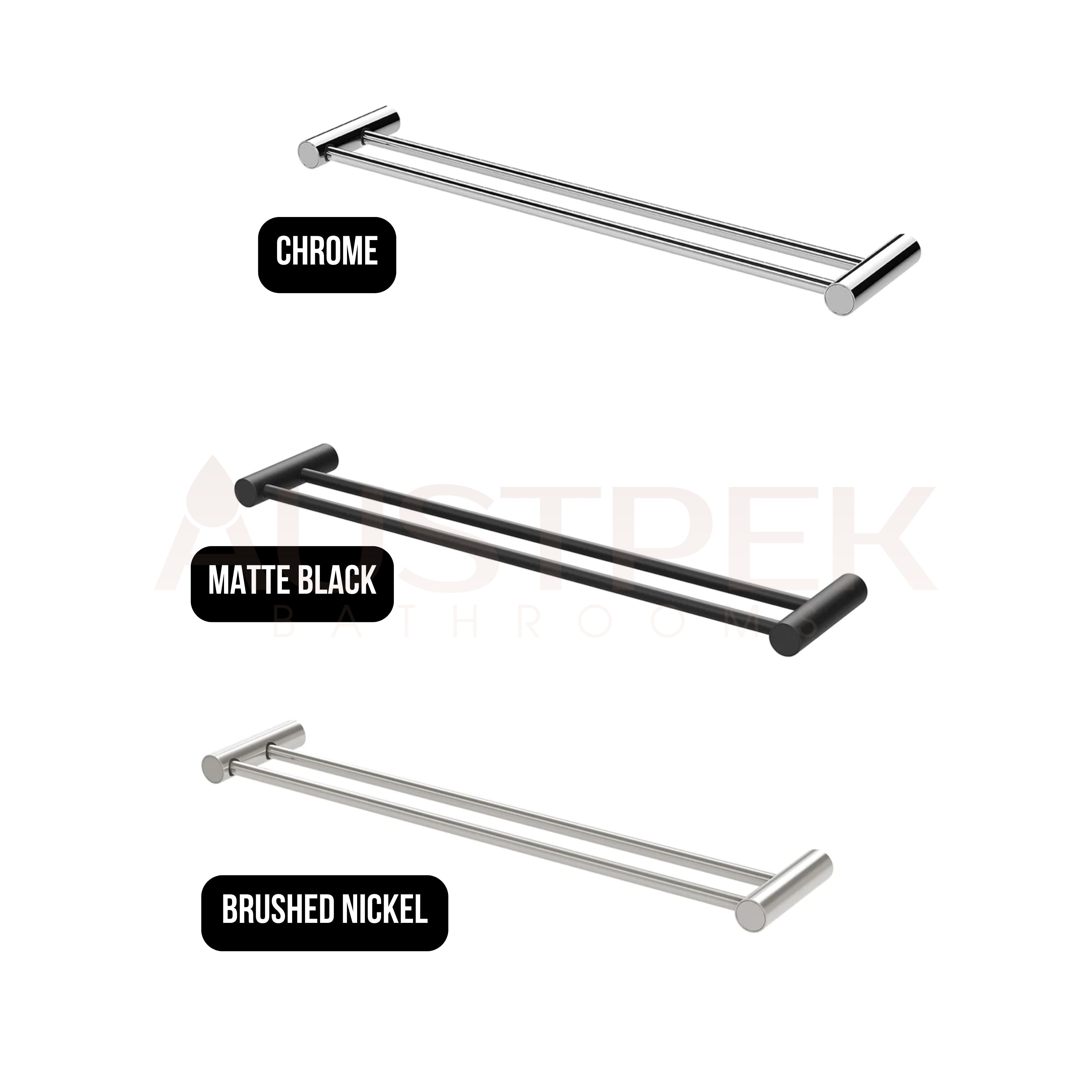 PHOENIX VIVID SLIMLINE DOUBLE NON-HEATED TOWEL RAIL BRUSHED NICKEL 600MM AND 800MM