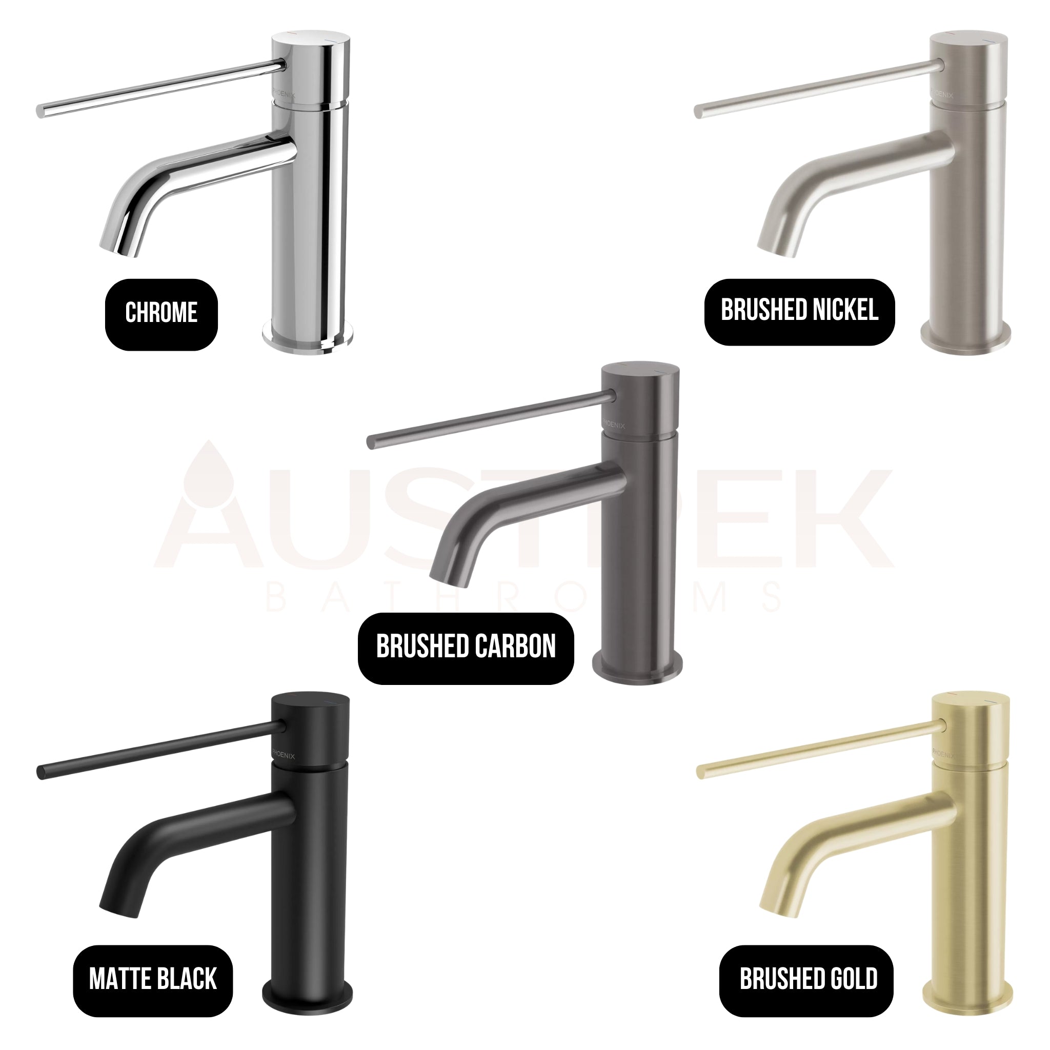 PHOENIX VIVID SLIMLINE LEAD FREE BASIN MIXER CURVED OUTLET WITH EXTENDED LEVER 165MM BRUSHED CARBON