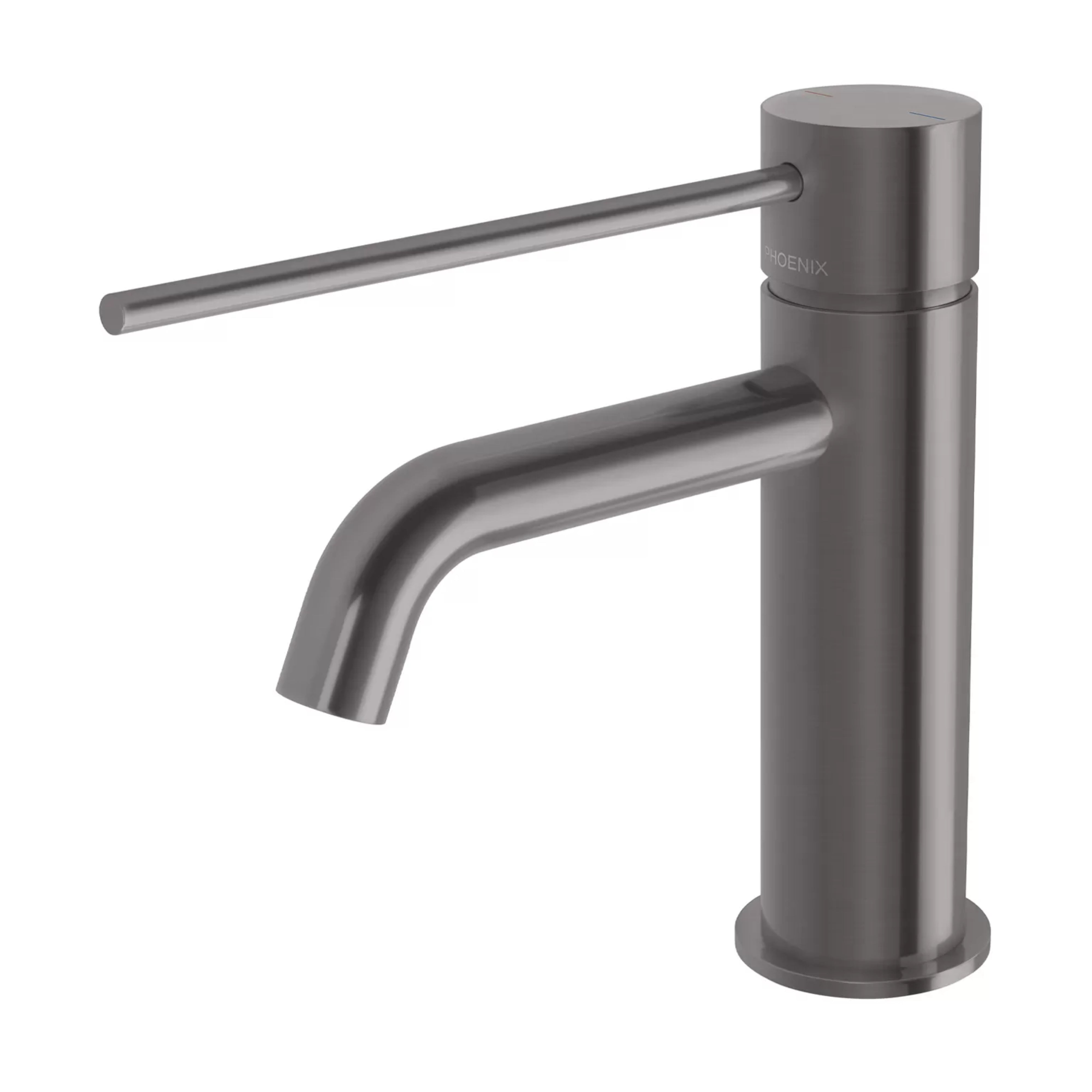 PHOENIX VIVID SLIMLINE LEAD FREE BASIN MIXER CURVED OUTLET WITH EXTENDED LEVER 165MM BRUSHED CARBON