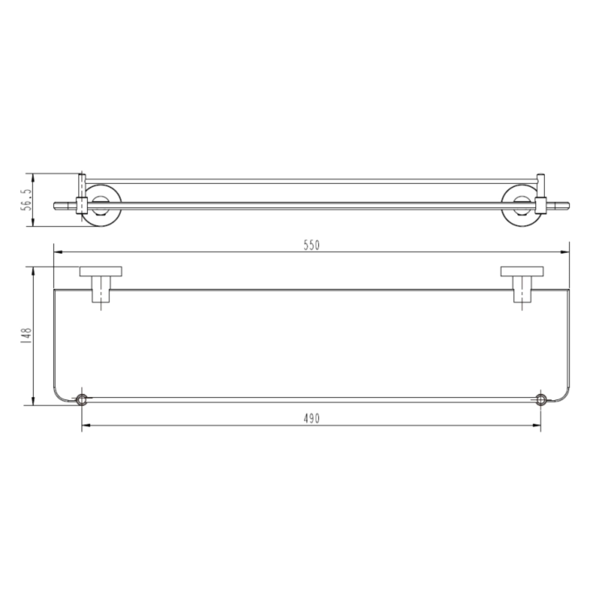 MODERN NATIONAL EVA GLASS SHELF 550MM CHROME