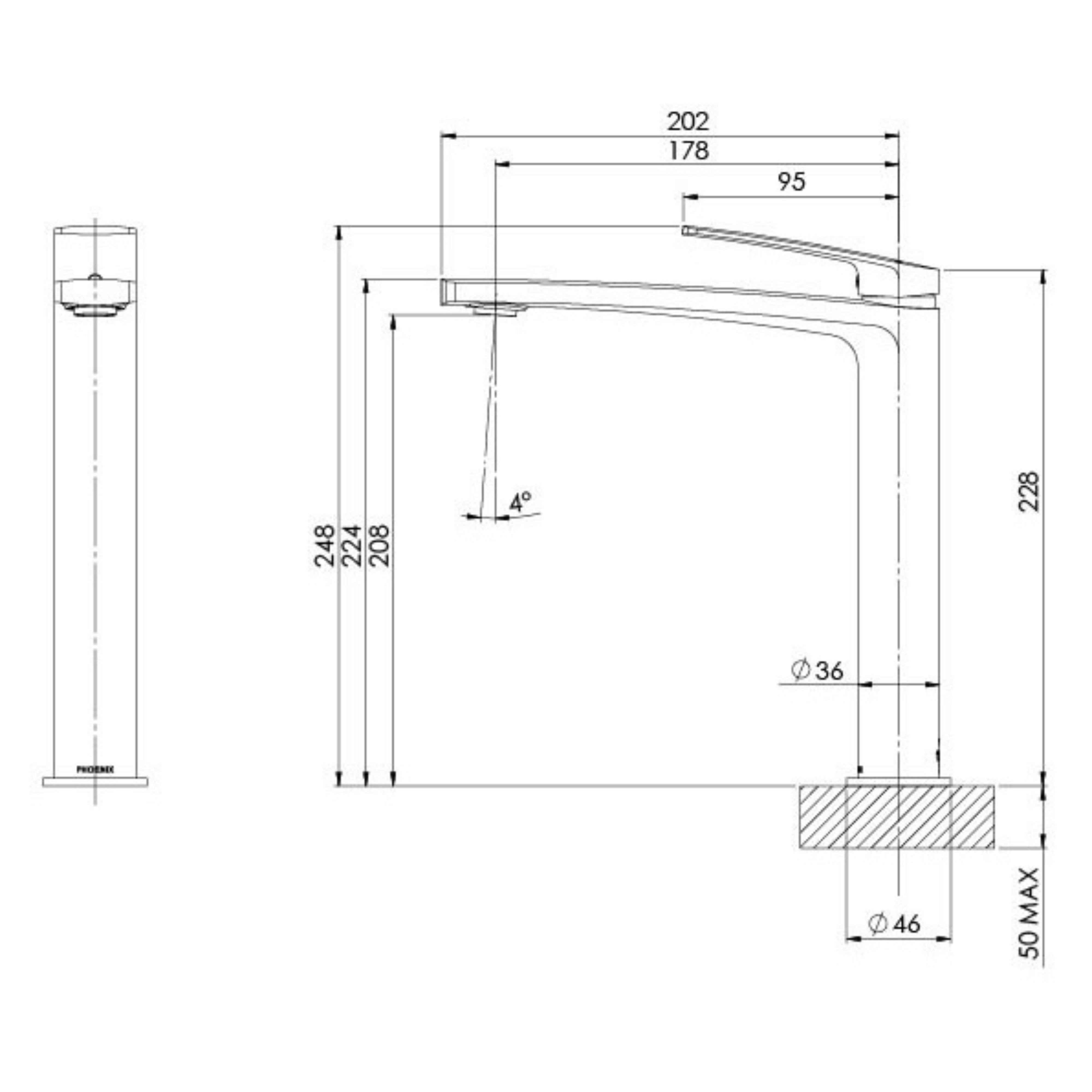 PHOENIX MEKKO LEAD FREE VESSEL MIXER 248MM BRUSHED CARBON