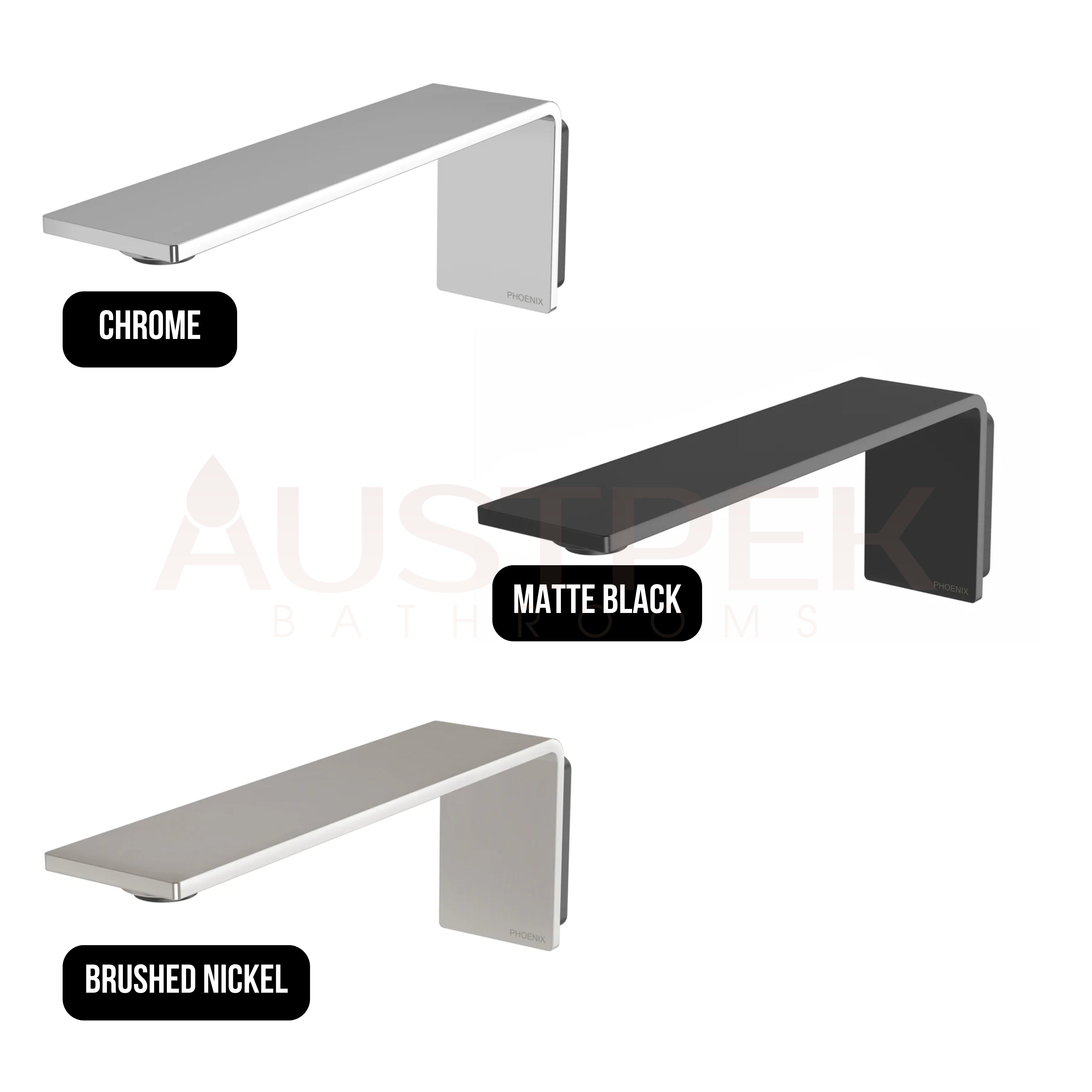 PHOENIX AXIA WALL BASIN / BATH OUTLET 200MM BRUSHED NICKEL