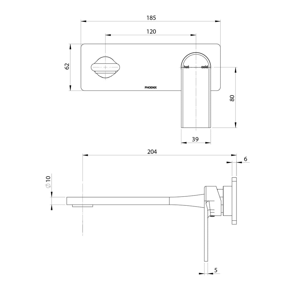 PHOENIX TEEL SWITCHMIX LEAD FREE WALL BASIN / BATH MIXER SET FIT-OFF AND ROUGH-IN KIT 185MM CHROME
