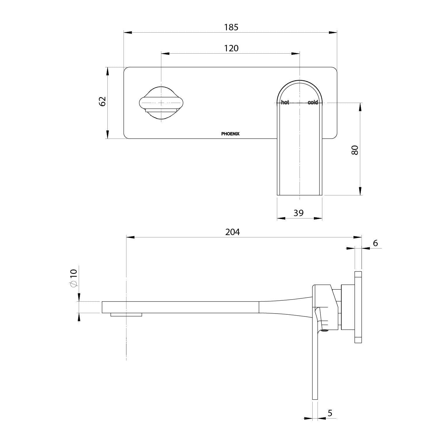 PHOENIX TEEL SWITCHMIX LEAD FREE WALL BASIN / BATH MIXER SET FIT-OFF AND ROUGH-IN KIT 185MM BRUSHED CARBON