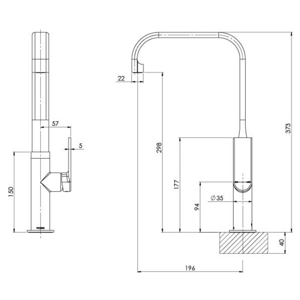 PHOENIX TEEL SQUARELINE SINK MIXER 200MM BRUSHED CARBON