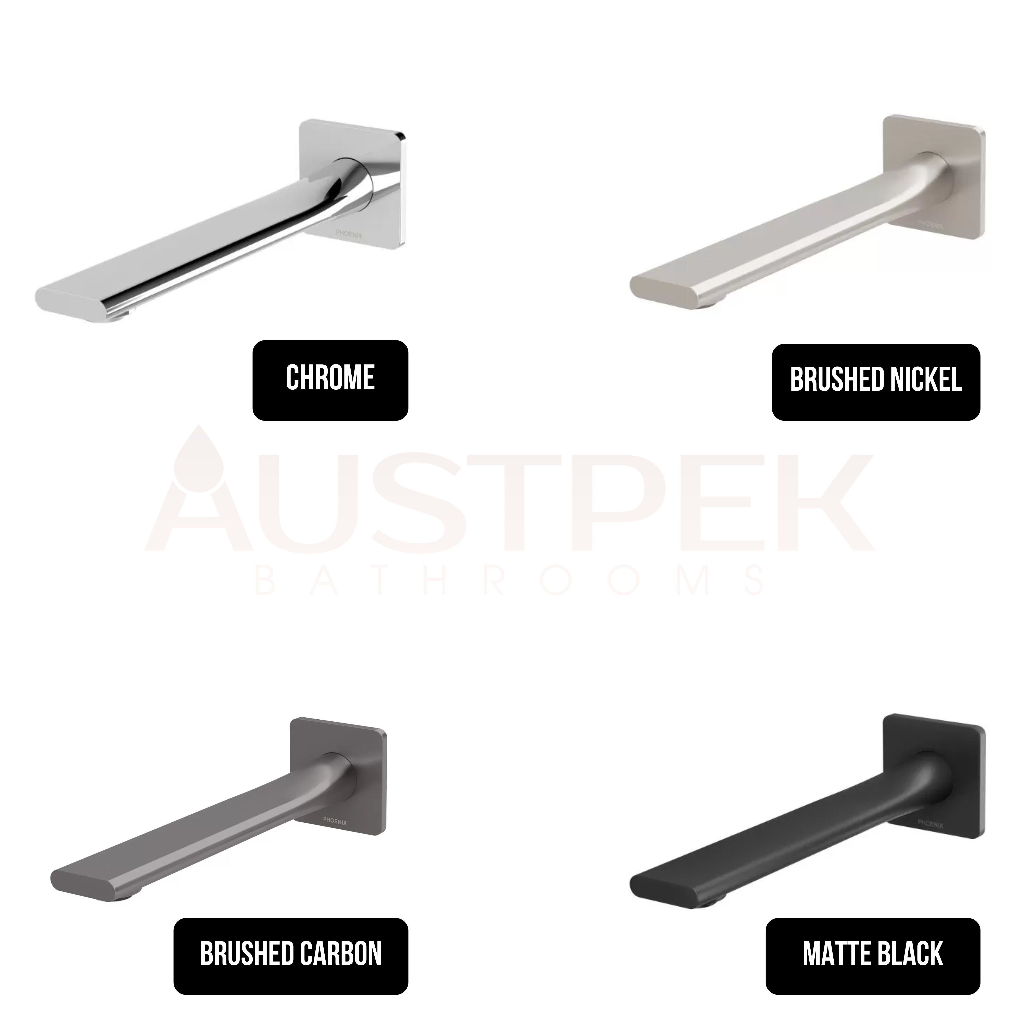 PHOENIX TEEL WALL BASIN OUTLET 200MM BRUSHED NICKEL