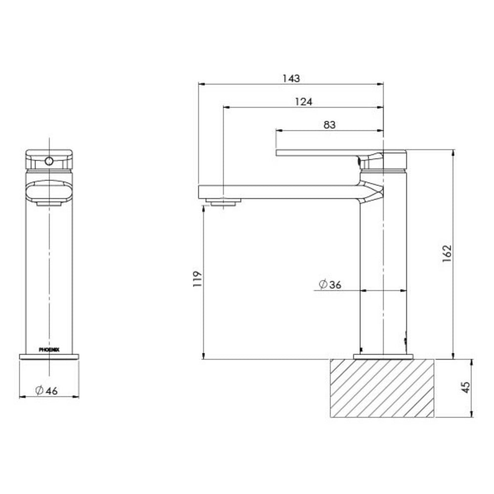 PHOENIX TEEL BASIN MIXER 162MM BRUSHED CARBON