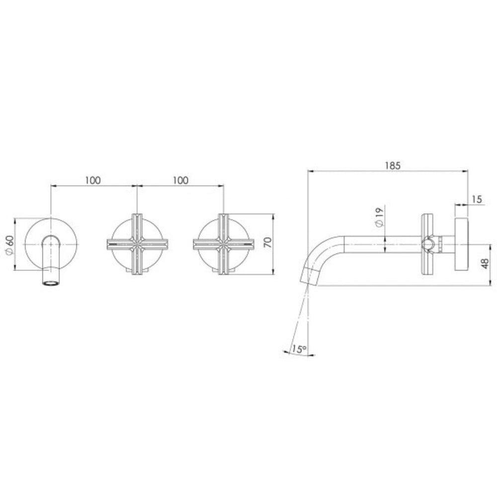 PHOENIX VIVID SLIMLINE PLUS LEAD FREE WALL BASIN / BATH OUTLET 180MM BRUSHED CARBON