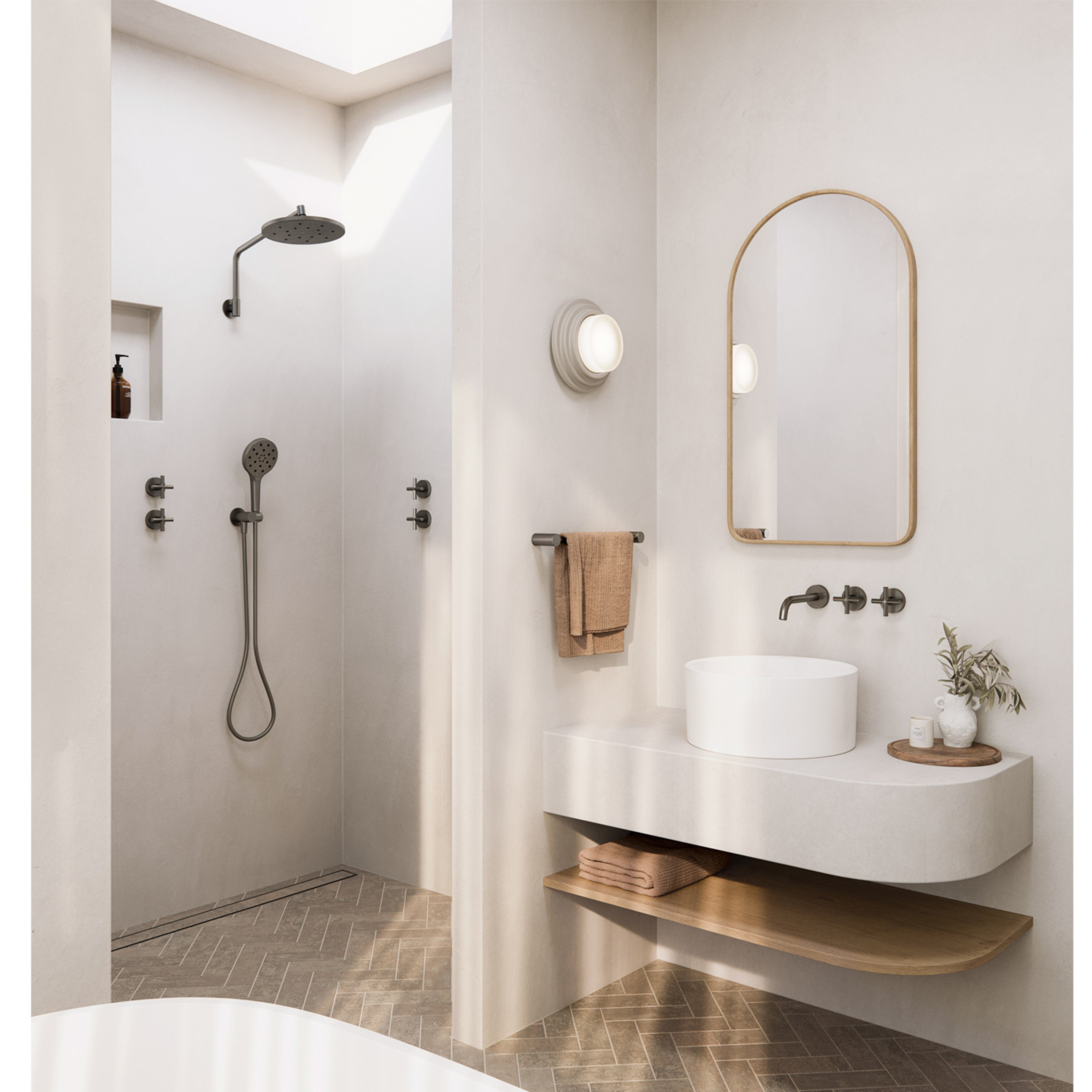 PHOENIX VIVID SLIMLINE PLUS LEAD FREE WALL BASIN / BATH OUTLET 180MM BRUSHED CARBON