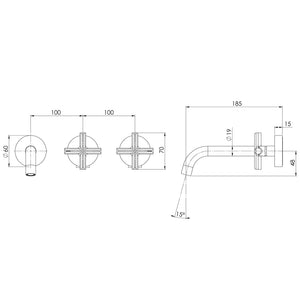 PHOENIX VIVID SLIMLINE PLUS WALL BASIN/BATH HOSTESS SET 180MM OUTLET BRUSHED BRONZE