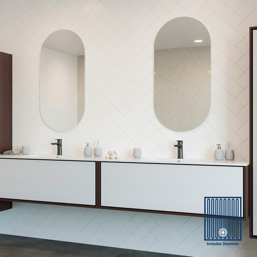 THERMOGROUP ABLAZE PILL SHAPE POLISHED EDGE MIRROR WITH DEMISTER 500X1000MM