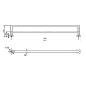 MODERN NATIONAL EVA DOUBLE TOWEL RAIL MATTE BLACK (AVAILABLE IN 600MM AND 750MM)