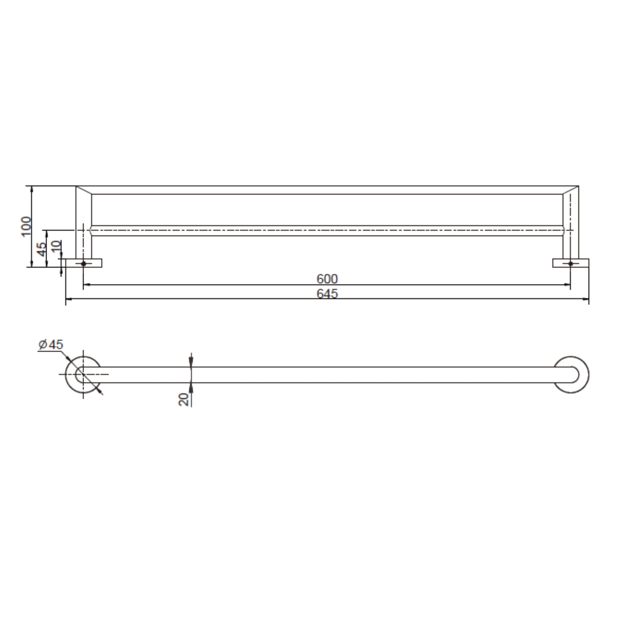 MODERN NATIONAL EVA DOUBLE TOWEL RAIL CHROME (AVAILAABLE IN 600MM, 750MM AND 900MM)
