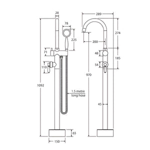 FIENZA ELEANOR FLOOR STANDING BATH MIXER WITH HAND SHOWER URBAN BRASS