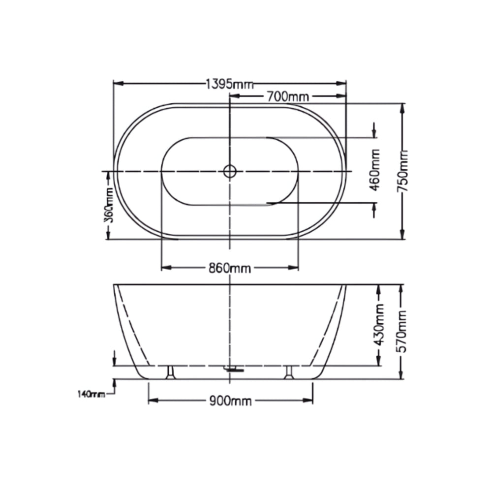 INFINITY NOAH FREESTANDING BATHTUB GLOSS WHITE (MULTIPLE SIZES AVAILABLE)