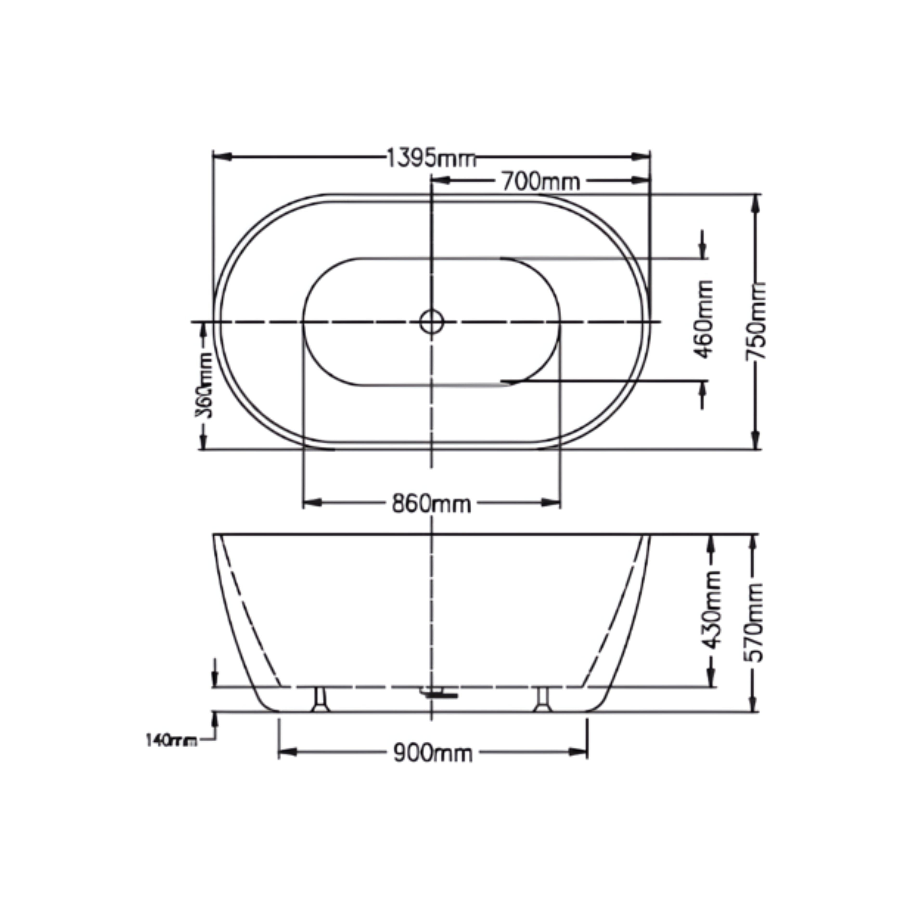 INFINITY NOAH FREESTANDING BATHTUB GLOSS WHITE (MULTIPLE SIZES AVAILABLE)