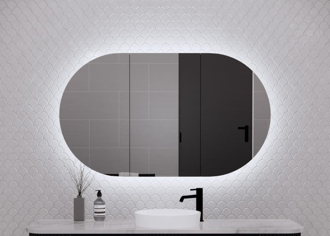 RIVA PARIS MATTE BLACK LED SHAVING CABINET 1200X700MM