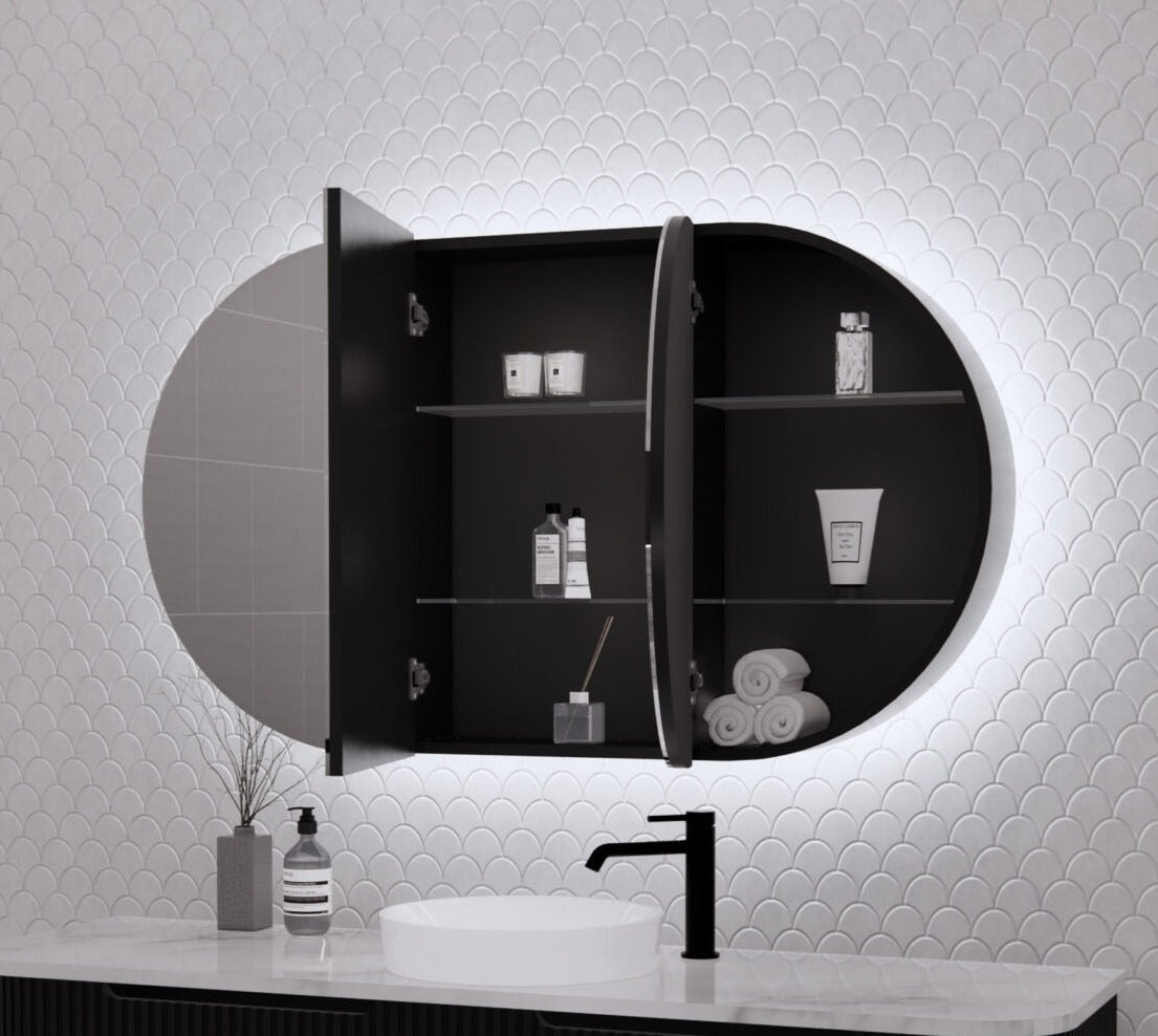 RIVA PARIS MATTE BLACK LED SHAVING CABINET 1200X700MM