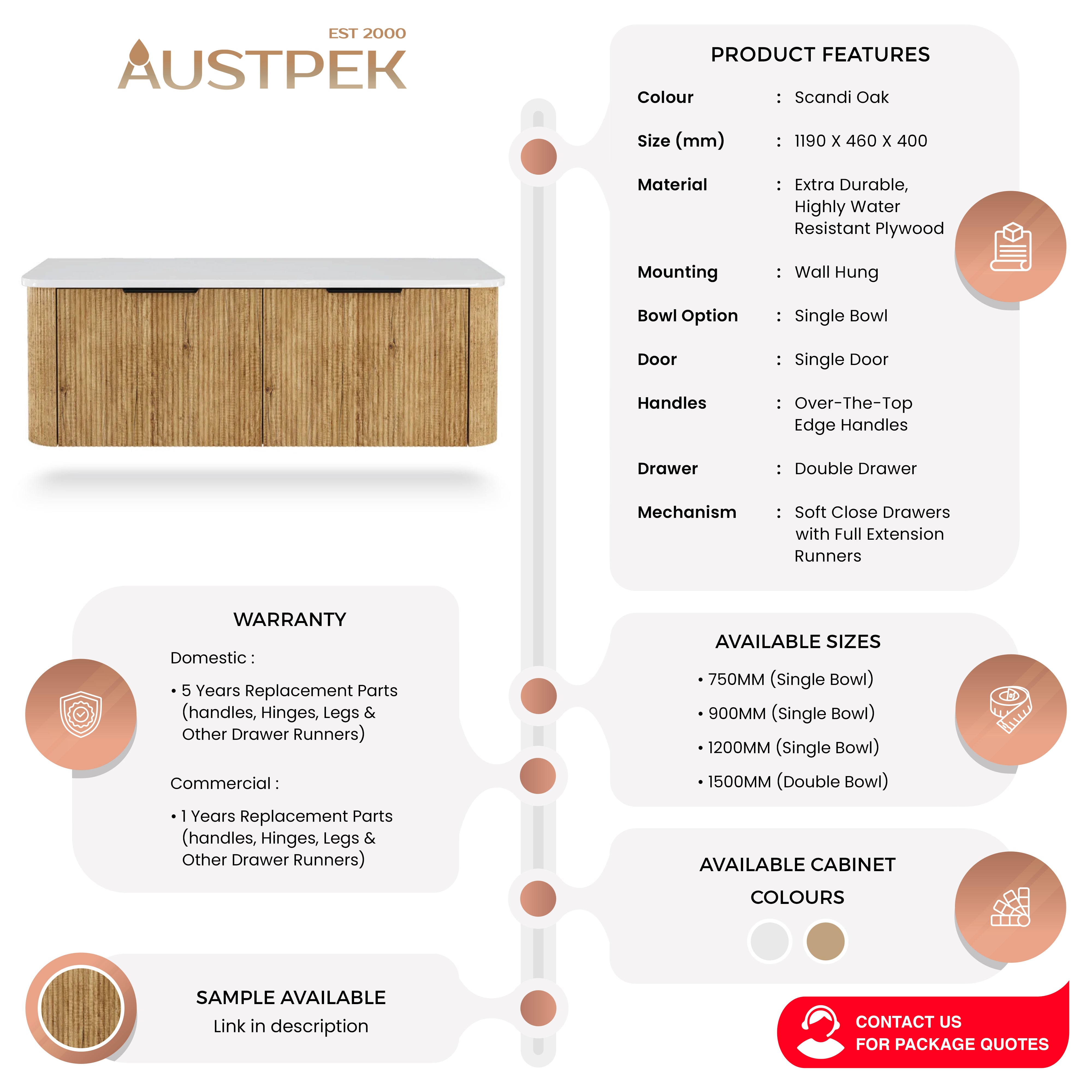 FIENZA MINKA SCANDI OAK 1200MM SINGLE BOWL WALL HUNG VANITY