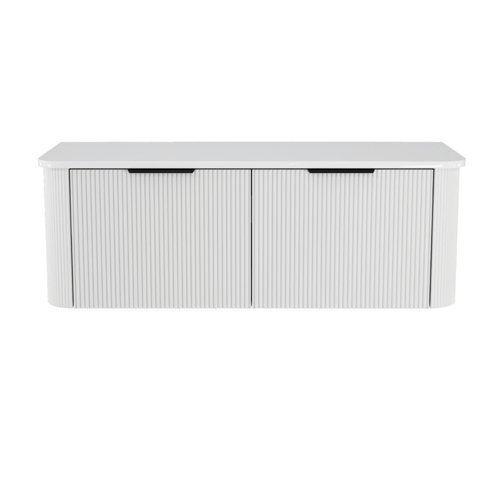 FIENZA MINKA SATIN WHITE FLUTED 1200MM CURVE SINGLE BOWL WALL HUNG VANITY