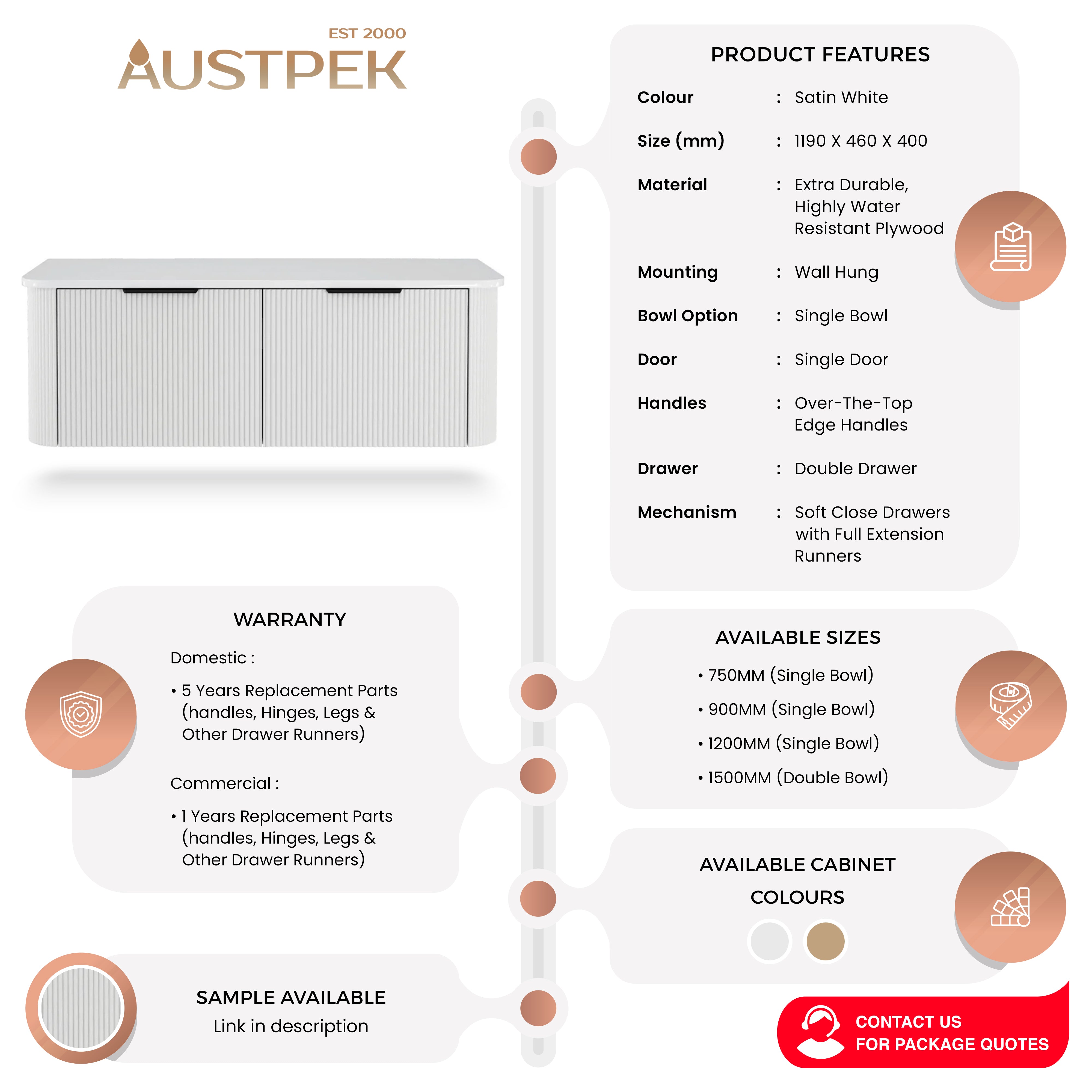 FIENZA MINKA SATIN WHITE 1200MM SINGLE BOWL WALL HUNG VANITY