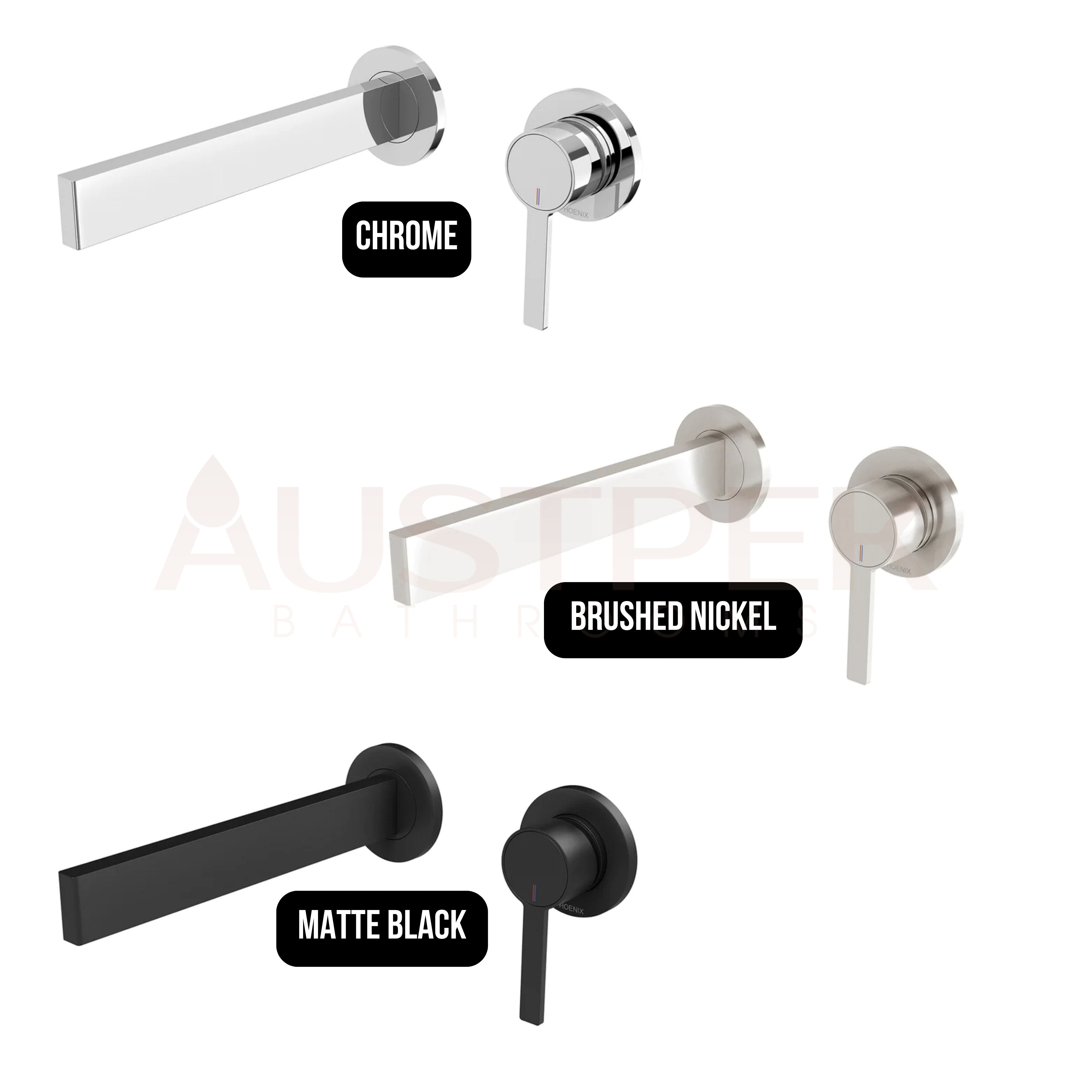 PHOENIX LEXI MKII WALL BASIN MIXER SET 200MM BRUSHED NICKEL