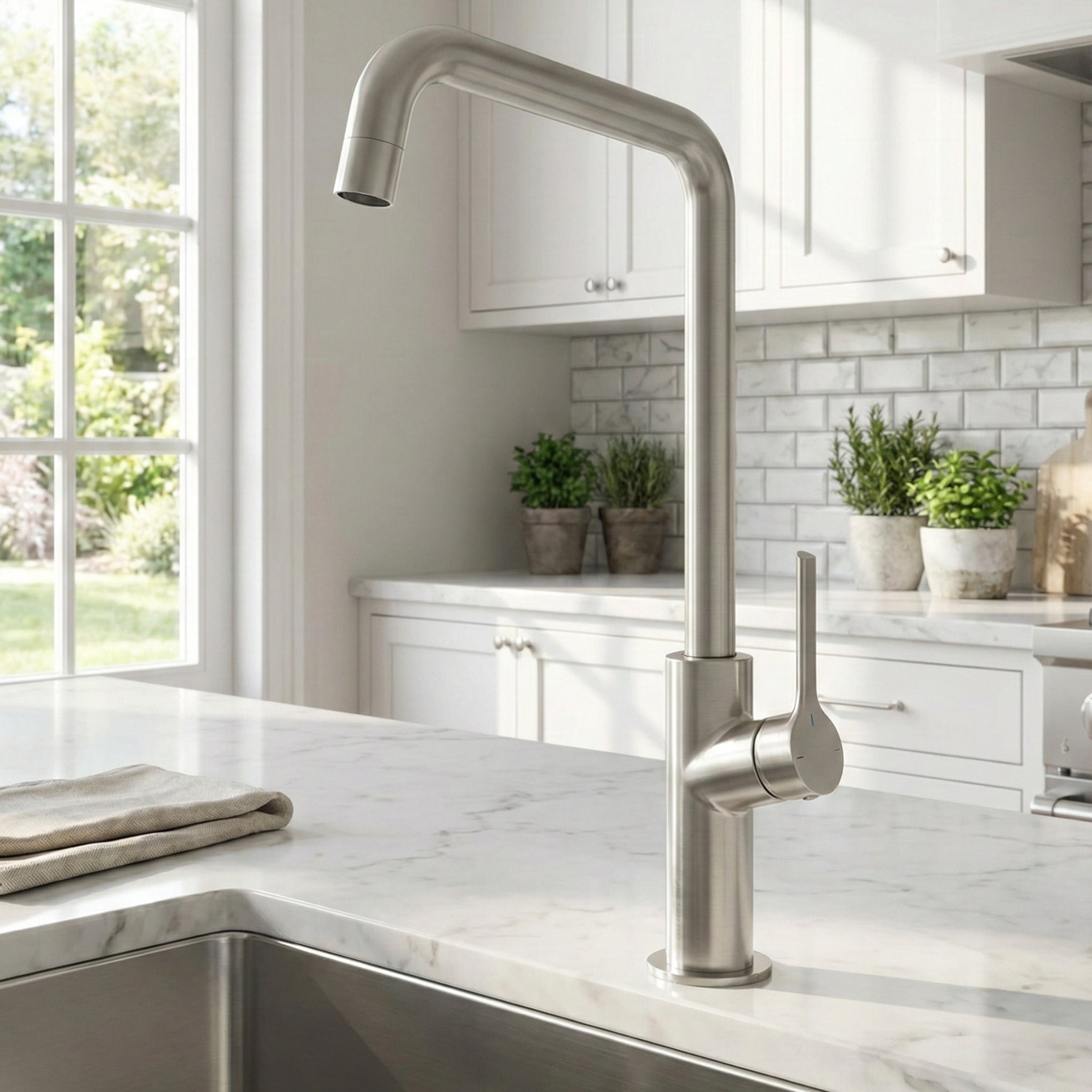 PHOENIX ESTER SINK MIXER SQUARELINE 200MM BRUSHED NICKEL