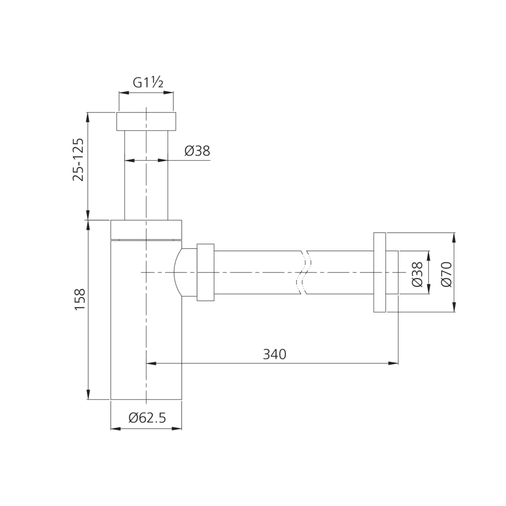 OLIVERI BOTTLE TRAP 38MM CHROME