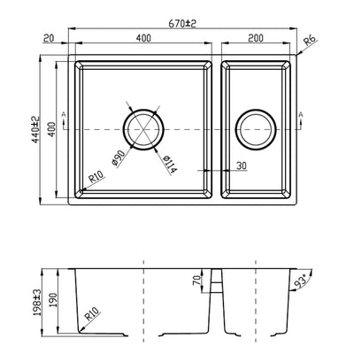 IKON CORA 1.5 BOWL UNDERMOUNT SINK STAINLESS STEEL 670MM