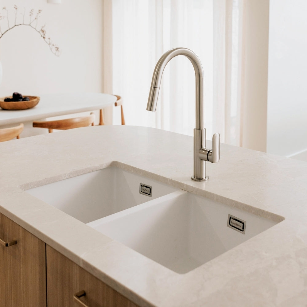 PHOENIX NUAGE LEAD FREE PULL-OUT SINK MIXER 200MM BRUSHED NICKEL