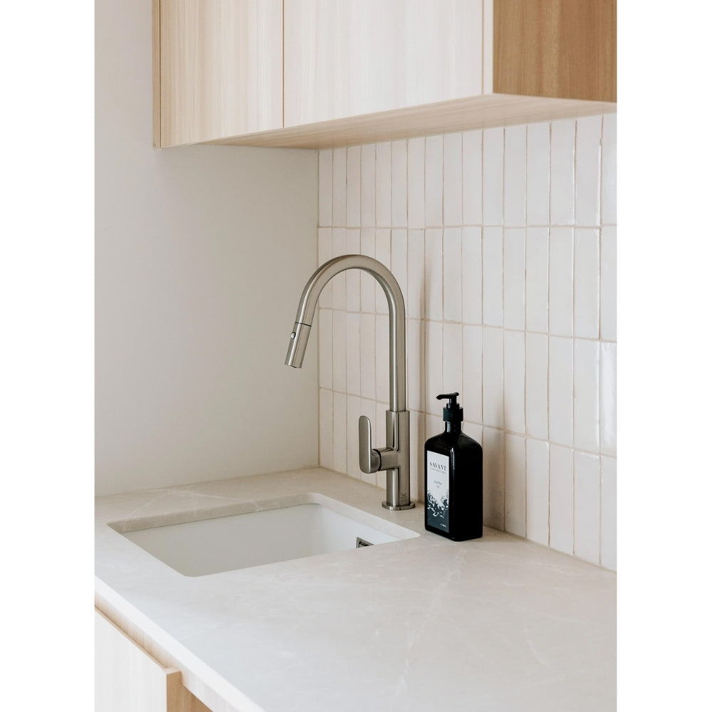 PHOENIX NUAGE LEAD FREE PULL-OUT SINK MIXER 200MM BRUSHED NICKEL