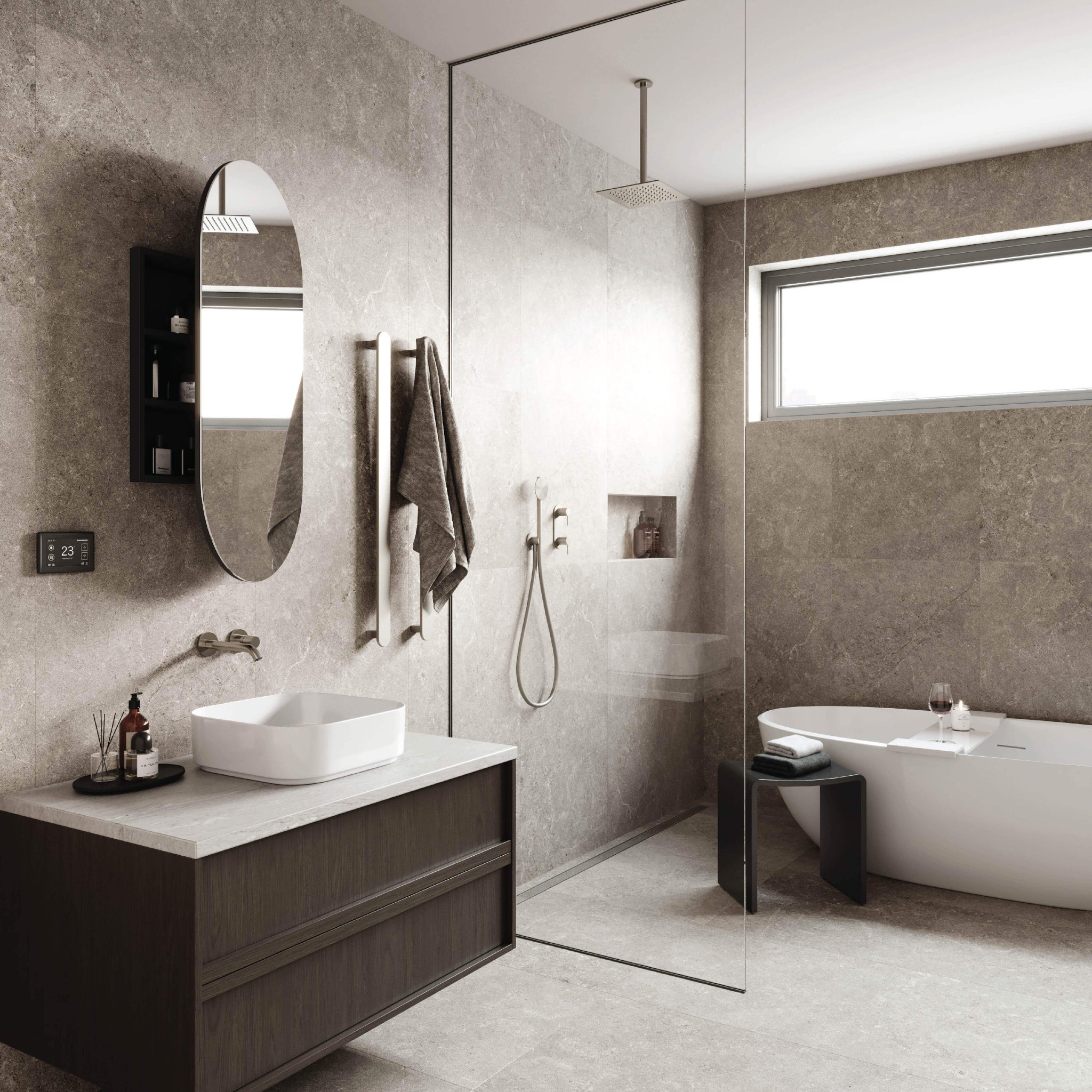 THERMOGROUP ABLAZE PILL SHAPE MIRROR CABINET BLACK 500X1000MM