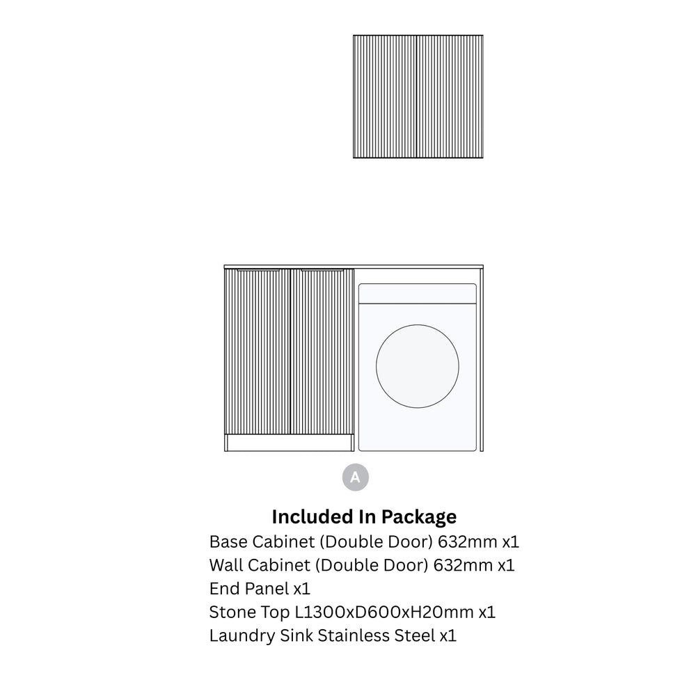 OTTI HAVANA SABLE WALNUT FLUTED 1305MM LAUNDRY AND WALL CABINET WITH STONE TOP & SINK (PACKAGE-A)